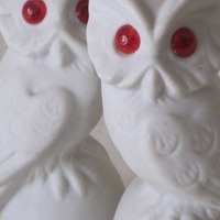 vintage Pair of Bisque Owls - granny chic