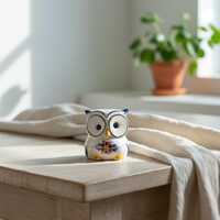 Hand Painted Portuguese Ceramic Owl – Traditional Faience Figurine – Colorful Pottery De