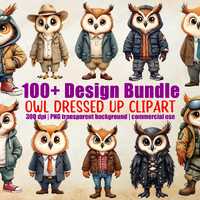 Owl Dressed Up Outfits Clipart Cartoon PNG Bundle Printable Nursery Animal Clipart Digital Download