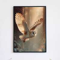 Winter Barn Owl Wall Art: Majestic Forest Print, Christmas Wildlife Decor