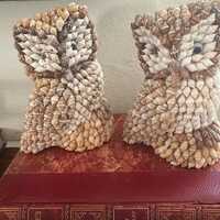Vintage Seashell Owl Figurines | Pair of Mid-Century Shell Art Owls | Beach Cottage Decor | Made in
