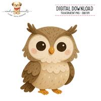 Cute Owl Digital PNG Download, Woodland Creatures Nursery Art, Forest Theme, Kids Room Decor, Birthd