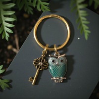 Blue Owl and Key Charm Keychain, Birds, Bird Watching, Barn, Countryside