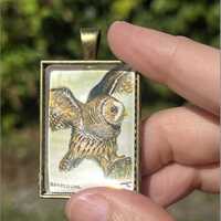 Barred Owl Vintage Postage Stamp Pendant