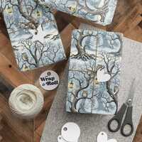 Spooky Winter Forest Wrapping Paper | Whimsical Owl Gift Wrap | Gothic Christmas | Enchanted Holiday