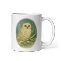 Winter Owl Mug, cosy coffee cup, woodland animal gift &ndash; &ldquo;Snowy Owl&rdquo; Vintage Illust