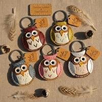 Artisan Leather Owl Charm | Stitched Bird Face Keyring | Woodland Creature Accessory