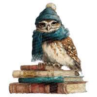 Owl on Books Clip Art, 12x Winter Owl Clipart Set, Printable Watercolor Art, Digital Download, Trans