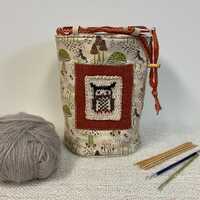 Owl Drawstring bucket bag / small size / knitting or crochet