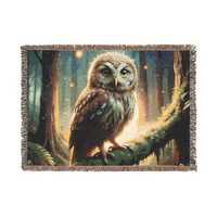 Charming Owl In The Forest Woven Blanket, Owl Lover Gift, Nature Lover Throw, Cabin Lodge Inspired H