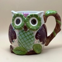 Pier 1 Olli Owl Mug | Hand-Painted Dolomite Coffee Cup,