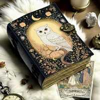 400 Page Owl Grimoire Journal – Blank Book of Shadows | Leather Spell Book of Wisdom | Witchy 