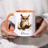 Personalized Reading Owl Mug | Cute Book Lover Coffee Cup with Custom Name, 11 Oz