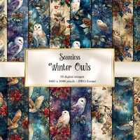 Winter Owls Digital Paper, Christmas celestial digital paper fantasy scrapbook pages printable paper