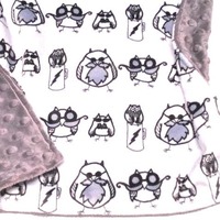 Owl Blanket, Personalized Mustache Theme Bedding, Owl T Shirt, Manly Owls Minky Plush, Gift for Coff