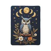 Cozy Owl Sherpa Blanket (embroidery like), Rustic Home, Gift for Nature Lovers, Starry Night Blanket