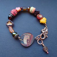 Owl Charm Bracelet, Autumn Beaded Bracelet, Handmade Artisan Jewelry