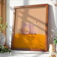 Snuggling Owls Art Print - Oil Painting Style, Warm Wall Decor, Minimalist Animal Poster
