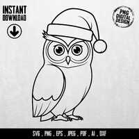Christmas Owl SVG, Holiday Owl Vector, Santa Hat Owl Clipart, Digital Files for Cricut, Silhouette, 
