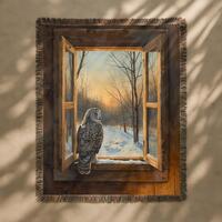 Great Grey Owl Forest Tapestry, Wizard School Window Large Tapestry, Magic World Woven Wall Hanging 