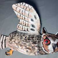 Long-eared Owl in Flight Paper Mache Wall Art