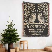 Personalized Lovebirds Woven Blanket: Owl Couple Names & Date Throw