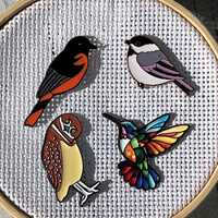 Birding Enthusiast Enamel Needle Minder: Owl Oriole Chickadee Hummingbird