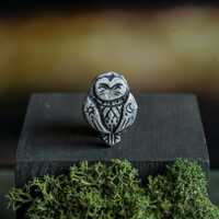 Handmade Ceramic Owl Pin &ndash; Gray Totem Brooch, Pagan Jewelry