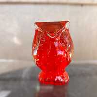 Vintage Lefton Red Glass Owl Figurine – Mid Century Japan Art Glass Paperweight, 3.25" Ta