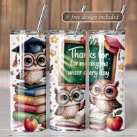 Owl Teacher Tumbler Wrap PNG – 20oz Skinny Sublimation Digital Download
