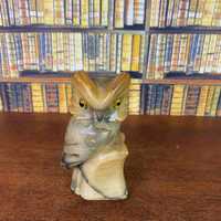Italian Alabaster Owl Figurine: Hand-Painted Ducceschi Art Object