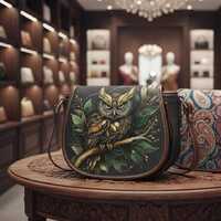 Owl Saddle Bag: Bohemian PU Leather Crossbody (Emerald Gold Print)