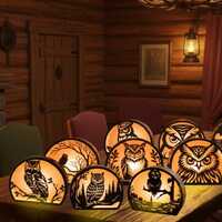9x Pack 3D Owl Wood Lantern Bundle Wild Life Cut File, Tealight Candle Holder Night Lamp Glowforge A
