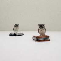 Mini Ceramic Owl Figurine on Book – Hand-Painted Tiny Collectible (2 Designs)