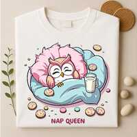 Nap Queen Owl T-Shirt | Cute Sleepy Bird Graphic Tee | Funny Lazy Day Shirt | Cozy Relaxation Gift f