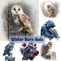 Winter Barn Owl Art, Gothic Owl JPEG Bundle, Mystical Bird Prints, Moody Winter Aesthetic, Commercia