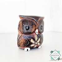 Hand Carved Wooden Owl Statue, Folk Art Home Decor