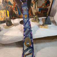 Denim fabric Owl charm Junk Tie Necklace: Upcycled Fabric, Beaded Cord, Owl charm Charm