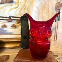 Vintage Amberina Owl Vase – Viking/Rainbow Glass Huntington WV – Hand-Blown Art Glass &n