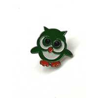 Cute Green Owl Enamel Pin With Orange Feet & Silver-Tone Metal Backing