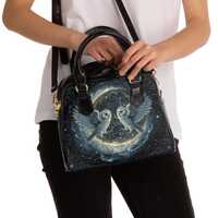 Ethereal Owls of the Cosmic Veil Shoulder Bag - Casual Shoulder Purse - Gift for Lunar Witch - Lunar