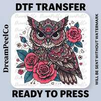 Floral Boho Owl DTF Transfer, Vintage Aesthetic Shirt Print, Ready to Press Mandala Design Direct to
