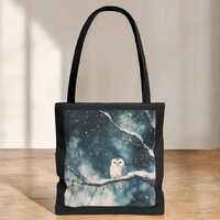 Snowy Owl Tote Bag: gift for nature lovers. Minimal Japanese art, winter spirit, symbol of wisdom. O