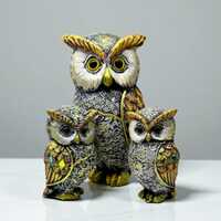 Owl Family Trio Statue with Mirror | Cute Polyresin Owl Figurines | Home & Office Decor | Animal