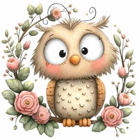 15 PNG Cute Owl Clipart – Woodland Animal PNG for Sublimation, Floral Owl Illustration, Rustic