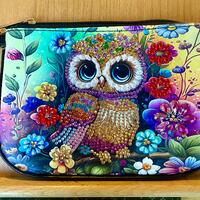 Diamond Art Owl Purse, PU Leather Crossbody Bag with Gold Chain