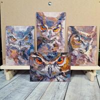 Original Owl Oil Painting, Modern Art Home Decor