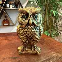 Vintage 1960s Lenwile Ardalt Artware Gold Ceramic Owl Figurine - Hollywood Regency Decoration - Cabi