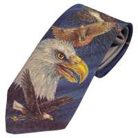Ralph Marlin Eagle Falcon Owl Bird Print Silk Necktie Men's