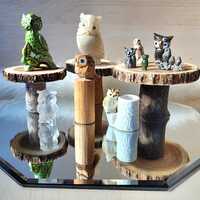 Vintage Ceramic & Carved Wood forest Owl bird Figurine Collection